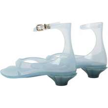 Agodor Jelly Thong Heeled Sandals For Women,Clear Flip Flop Low Kitten Heels For Women Square Open Toe Strappy Summer Casual Beach Adjustable Buckle Dress SandalsChristmas - 藍色 - 查看 4