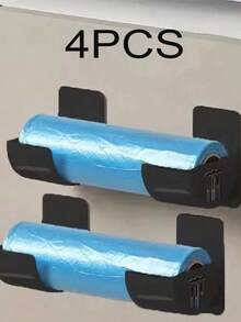 Conjunto de 4 prateleiras para organização de cozinha - Suporte para filme plástico, Dispensador de saco de lixo, Adequado para cozinha, banheiro, sala de jantar, armário, porta lateral de geladeira