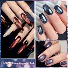 MEET ACROSS 6件套闪亮梦幻猫咪磁性凝胶指甲油套装，超闪亮玻璃珠效果半永久可卸UV凝胶指甲油美甲艺术家用及美甲沙龙用品 - 彩色 - 查看 9