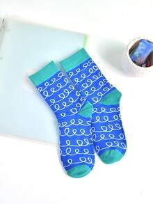 1 paire de chaussettes mi-mollet tricotées au motif asymétrique, polyvalentes pour hommes et femmes, pour un usage décontracté au quotidien, à la maison, en extérieur ou en soirée, toutes saisons