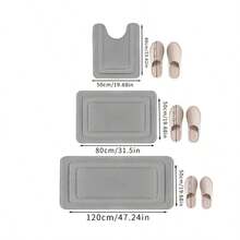 3pcs Super Absorbent Bath Mats, Non-Slip Bathroom Rugs, Ultra Soft And Comfortable Premium Bath Blankets For Bathtub, Shower, Bathroom Accessories, Bathroom Decor, Home Decor Floor Mats., Bath Mats And Towel Sets, Toilet Mat, Toilet Floor Mat, Home Moisture Control, Toilet Floor Covering, Non-Slip Bath Mat, Bathroom Decor Mat, Minimalist Bathroom Accessory, Textured Surface, Super Absorbent Fabric, Ultra Soft Texture - 灰色 - 查看 2
