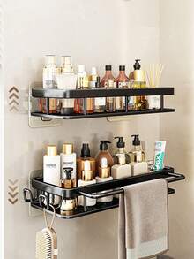 两件套浴室置物架，防锈抛光金属壁挂式收纳架，适用于浴室、卫生间、梳妆台、淋浴房，节省空间，可收纳洗发水、护发素等物品，也适用于浴室、梳妆台和厨房。 - 彩色 - 查看 4