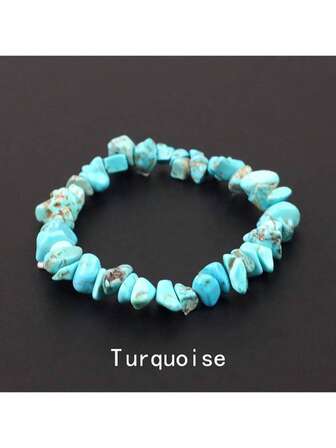 Irregular Natural Gemstone Bracelet Stretch Chip Beads Nuggets Blue Turquoise Bracelets Bangles For Women