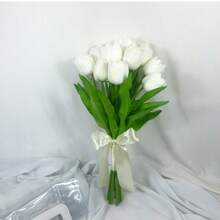 新娘伴娘捧花，白色马蹄莲人造花，新娘手捧花，适用于婚礼教堂仪式、家居装饰、婚礼拍照道具、单身派对、迎婴派对装饰、情人节配饰 - 白色B - 查看 9