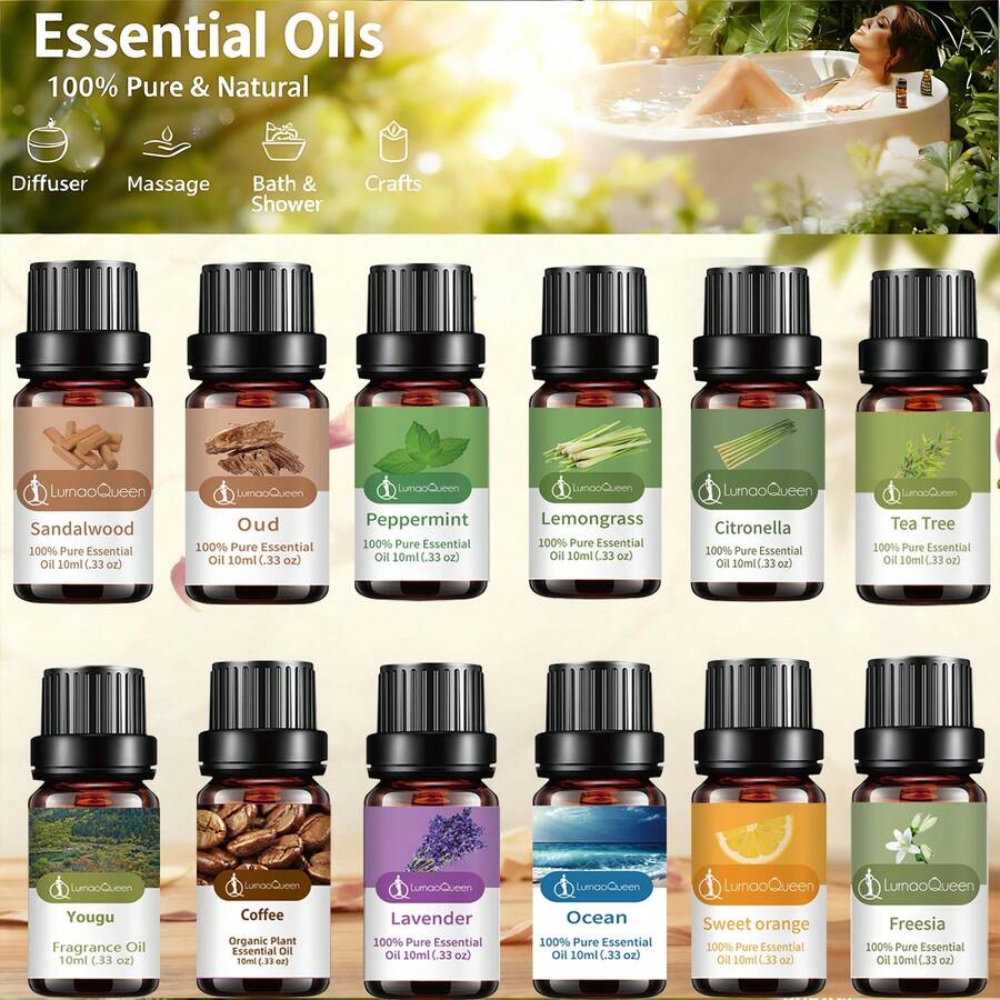 Tinh dầu nguyên chất dùng để khuếch tán, chăm sóc da, thư giãn, yoga và thiền định, chăm sóc nhà cửa, hương thơm làm nến và xà phòng, hương thơm, liệu pháp hương thơm, máy tạo độ ẩm, quà tặng, nhà cửa, làm thơm phòng, giặt ủi, 100% tự nhiên, 10ml, (trầm hương, gỗ đàn hương, bạc hà, tràm trà, cam, sả, oải hương, sả, hổ phách, cà phê, quýt, đại dương, lan Nam Phi) - nhiều mùi hương - Xem 1