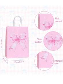 12pcs Valentine's Day Pink Bow Theme Party Gift Bags - Elegant Paper Gift Bags With Handles, Suitable For Weddings, Valentine's Day, Bridal Showers, Birthdays And Special Occasions, Decorated With Bows, Stars And Geometric Patterns, Primarily In Pink Tones, Wedding Party Favors | Distinctive Bow Design | Sturdy Handles Bags, Bridal Shower Gifts - Multicolor - View 3