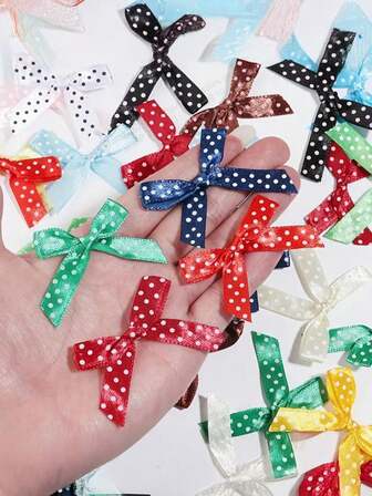色彩鲜艳的迷你缎带蝴蝶结，饰有波点图案 - 非常适合 DIY 手工艺品、鞋履和服装装饰、礼品包装 - 颜色随机发货[款式随机发货；颜色和包装可能有所不同。]