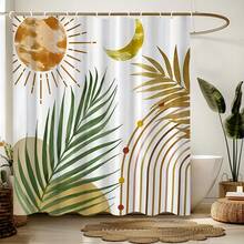 1pc Leaf Pattern Bathroom Shower Curtain - Fashionable Design, No Need To Drill Holes For Hanging, Suitable For All Seasons, Perfect For Home Decoration, Bathroom Shower Curtain; Cartoon Design; Easy-To-Hang Curtain, Bathroom Decoration, Suitable For Hotels, Inns, Rental Houses, And Outdoor Use