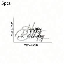 5 件银色亚克力生日快乐蛋糕装饰物适用于生日派对甜点蛋糕装饰用品 - 銀色 - 查看 5
