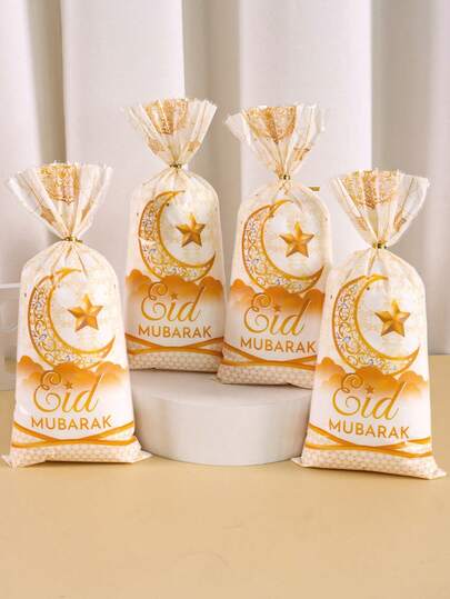 25/50/100pcs, Eid Mubarak Gift Bags, White Golden Moon Star Pattern OPP Party Favors Bags, Ramadan Decoration For Home, Eid Al-Fitr Gifts, Eid Wrapping Supplies, Arab Festivals, Islamic Festivals