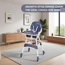 Virplik High Chair For Babies And Toddlers, Portable Multi-Functional Feeding Chair With Lock Wheels, Easy Clean Design, Comfortable Seat & Toy Storage Basket - Blue - View 5