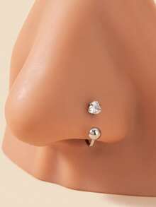 1 件/4 件套时尚不锈钢 CZ 圆形、方形、心形、星形鼻环，优雅女士派对礼物 - 銀色 - 查看 15