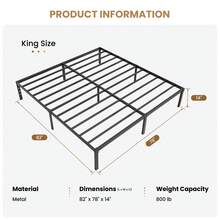 SHA CERLIN Twin/Full/Queen/King Size Bed Frame, Black, 14 In Metal Platform Bed With Heavy Duty Steel Slat Support, Under-Bed Storage Space, No Box Spring Needed, Easy Assembly, Stable Structure, 800 LB Weight Capacity - 黑色 - 查看 11