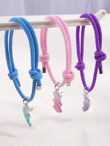 3件套粉色蝴蝶合金吊坠可调节编织友谊手链 - 彩色 - 查看 3