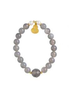 [VE] 1pc High-Quality Natural Grey Agate, Faux Pearl & Gourd Bracelet, Grey Agate Stabilizes Emotions, Shell Beads Have A Soft Luster, Gourd Symbolizes Blessings & Prosperity, Triple Protection For Body & Mind, Elastic Design Fits Wrist, Agate Bracelet, Lucky Everyday Wear, Natural Gemstone Color Varies - Grey - View 4