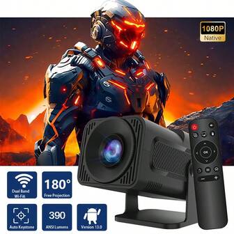 HY320 Mini Portable HD Projector, Supports Auto Keystone Correction & 180° Rotation, Runs Android 13, Supports Wi-Fi 6/Bluetooth 5.2, 390ANSI, Built-In Speaker, 720P Native Resolution, Home Cinema, Ideal Gift For Movie Fans, Modern Projector, Reliable Performance, Movie Night, Compact Design, High-Resolution Lens, Home Cinema Setup, Stylish Appearance, Home Cinema Enthusiasts, Full HD Projector, Android-Based Projector
