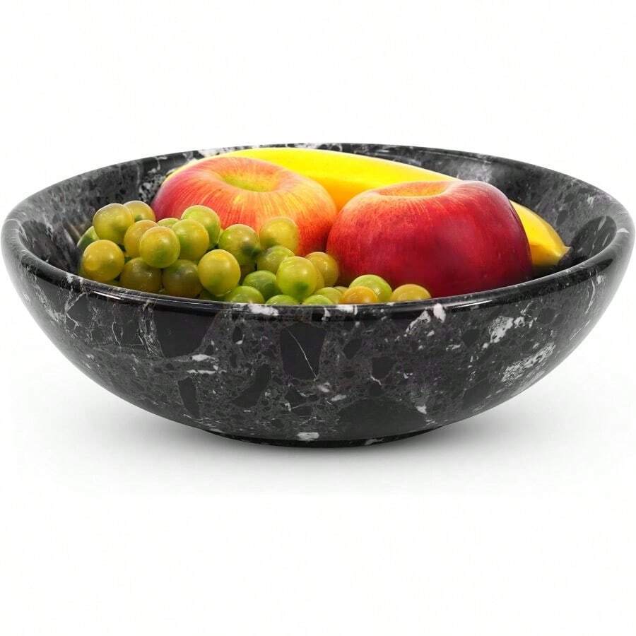 Marble Fruit Bowl 10" Inches Black Handmade Fruit And Vegetable Storage Bowl For Kitchen Décor Fruits Holder For Dining Table - Black - View 1