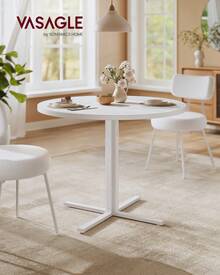 VASAGLE Tavolo da Pranzo Rotondo, Tavolino da Cucina per 4 Persone, Stile Rustico, Piano Resistente all'Acqua, diam. 80 cm, Altezza 74,8 cm, Sala da Pranzo, Soggiorno, Bianco Neve - Bianco - Visualizzare 1