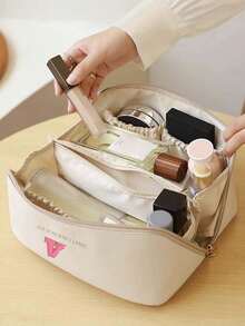 Multifunctional Travel Storage Bag, Letter Cosmetic Bag,PU Leather Waterproof Cosmetic Bag,Large Capacity Double Layer Cosmetic Bag, Cosmetics Organization And Storage, >Organizacion,Cosmetic Storage Bag, Skin Care Bag, Large Capacity Toiletries Bag, Travel Home Cosmetic Bag Organizer, Travel Accessories, Makeup Bag Make Up Bag Makeup Pouch Toiletry Bag Wash Bag Travel Essential Cruise Essentials Vacation Essentials For Men Women - Multicolor - View 5