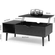 Mesa de centro estriada con compartimento oculto, mesas de centro elevadoras de madera, mesa central moderna para sala de estar, oficina en casa, color negro - Negro - Ver 6