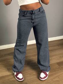 Chicsale Straight Jeans, Diagonal Pocket Loose Style Street Fashion Brand Loose Jeans, Ladies Jeans And Clothing - Hoài niệm - Xem 6