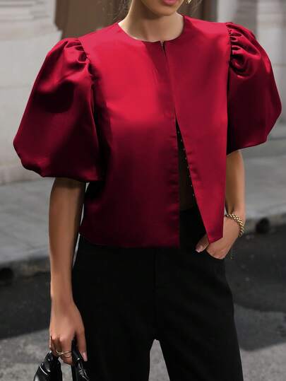 Women Solid Color Short Sleeve Shirt, Minimalist And Stylish For Summer