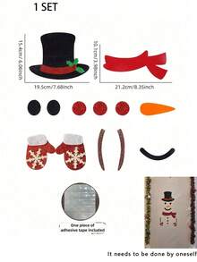 1 zestaw - urocze ozdoby świąteczne z filcu: Święty Mikołaj, Bałwan, Renifer, Naklejki na drzwi/okno, Akcesoria do gabloty sklepowej, Naklejki świąteczne, Naklejki filcowe, Zdejmowane naklejki na drzwi/okno z bałwankiem