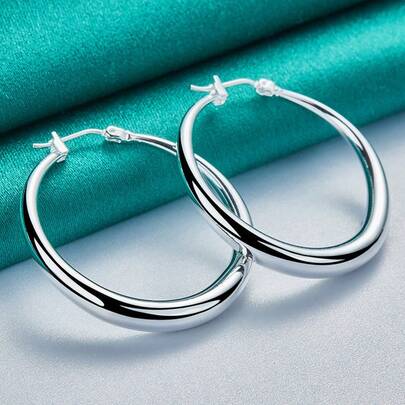 925 Silver Plated Smooth Moon Earrings For Women Wedding Party Charm Fine Jewelry