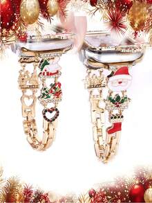 1pc Christmas Element Smart Watch Band, Fits 20mm/22mm Watch Straps Compatible With Samsung Galaxy Watch, Garmin, Amazfit, Etc. Also Compatible With Apple Watch Series 10/9/8/7/6/SE/5/4/3/2/1 38/40/41/42/44/45/46/49mm. Christmas Bell, Reindeer, Santa Claus Decoration, Fashionable Smart Watch Accessory - Adjustable Length (Band Only, Watch Not Included) - Multicolor - View 4