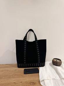 Niche Design Temperament Rivet Tote Bags Large Capacity Suede Fashionable Versatile Casual Shoulder Armpit Bag - Black - View 9