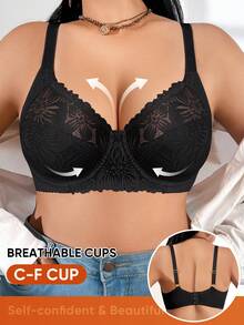 MEIYATING Große Größen Damen Blumen Spitze Unterbügel-BH, sexy Dessous mit Lift und atmungsaktivem leichtem U-Rücken