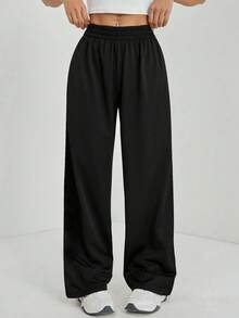 Calças Retas Casuais com Forro Térmico Quente para Mulheres, Calças Diárias de Inverno Simples Casuais Quentes e Grossas, Calças Retas Macias, Vestuário Feminino, Calças Femininas - Preto - Visão 5