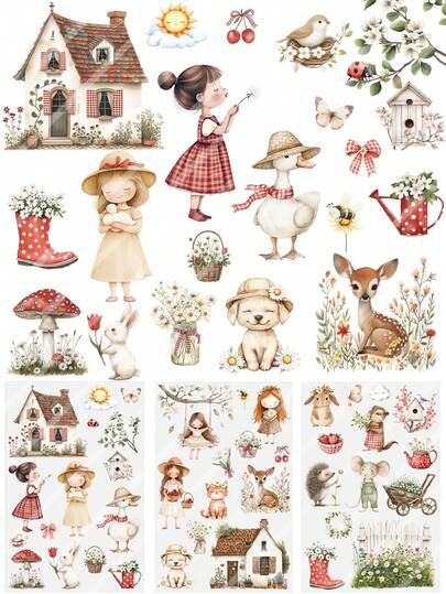 3 Sheets Spring Summer Cottagecore Farm Floral Animals DIY UV DTF Rub On Transfer Stickers Crafts, Junk Journal, Tumbler Glass Jars, Coffee Mugs Cup Wraps, Bottles Vase, Laptops Phone Cases, Greeting Cards Decal Stickers, Illustration, Scrapbooking, Ornament Transfer Stickers, Home Decor, 6.8cm