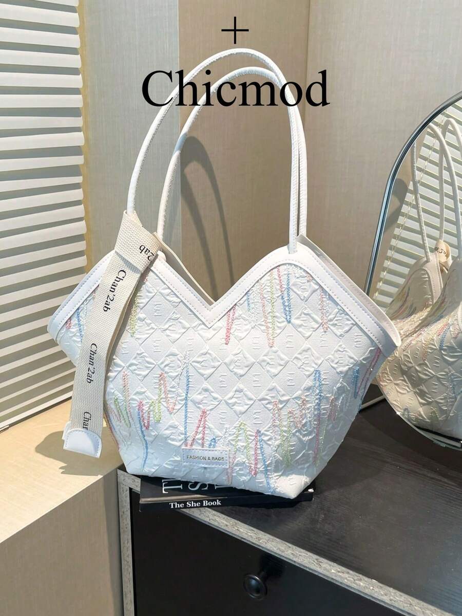 女士时尚纯色大容量单肩托特包，配围巾，适合购物、钱包、年轻女性、大学生、新婚夫妇、办公室女士。非常适合办公室、大学、工作、商务、通勤、户外活动、旅行和野餐