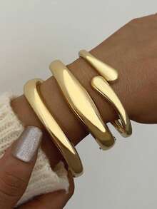 Exaggerated Fashion Water Drop Shaped Stainless Steel Bracelet For Women, Suitable For Formal Events, Parties, Daily Wear, And As A Gift For Friends - Yellow Gold - View 3