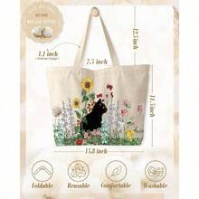- Bolsa para mujer, bolsa de lona con cierre esttica reutilizable para gimnasio, viajes, trabajo - Gato de zacate - Ver 4