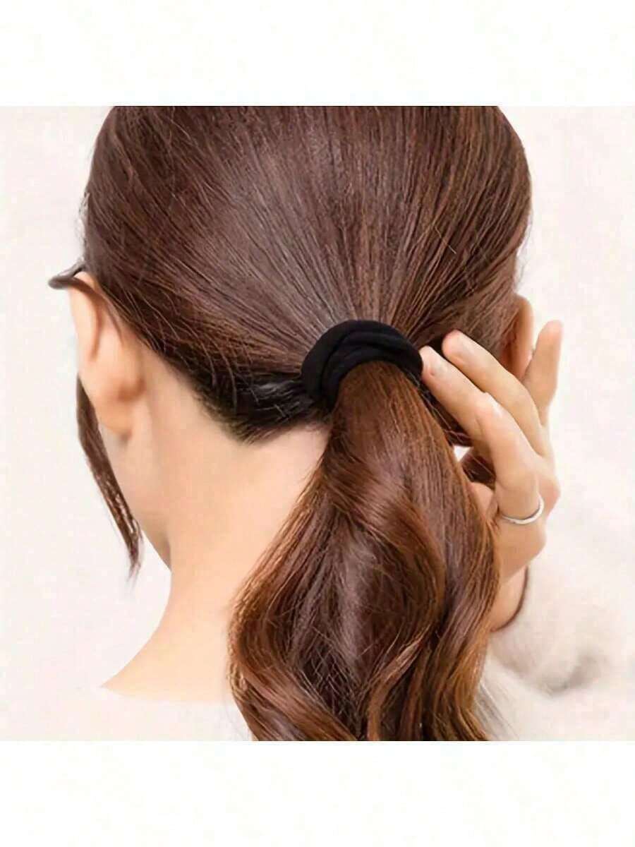 50pcs Black Elastic Headband, High Elasticity Seamless Ponytail Fixator, Rubber Band, Suitable For Thick Hair - Perfect For Women's Hairstyles And Accessories - Color - 查看 1