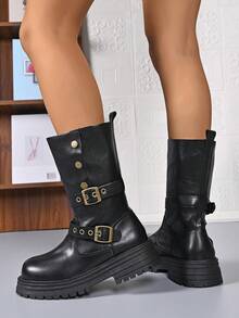 Women's Winter Thick Sole Comfortable Soft Bottom Fashion Slip-On Buckle Versatile Warm Dress Boots, Waterproof And Cold-Resistant - Black - View 4