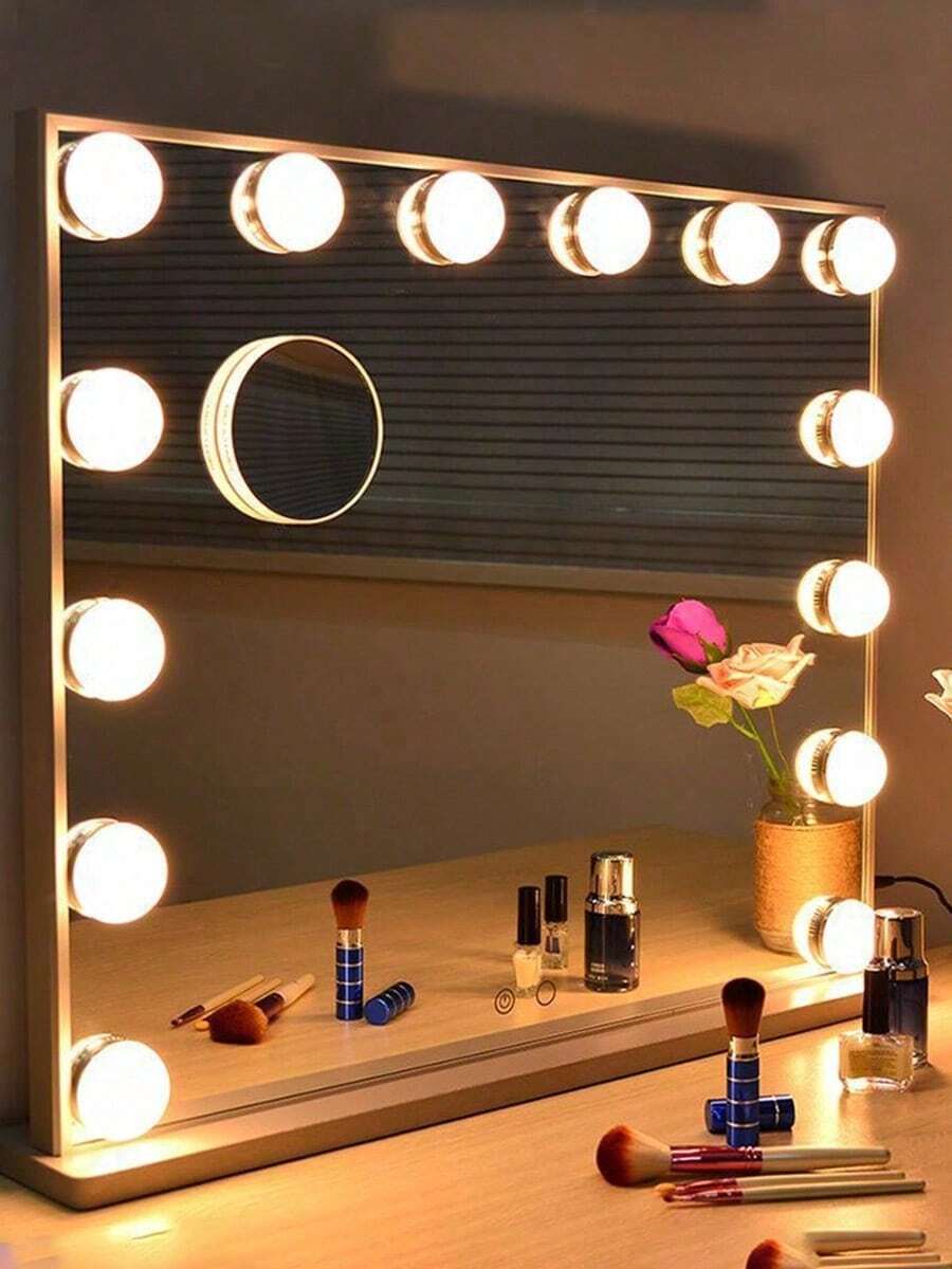 Juego de 10 espejos de maquillaje con luz, bombillas LED de maquillaje ajustables en tres colores, espejo de maquillaje de escritorio con iluminación USB, enchufe USB, para iluminación de maquillaje diaria - 10 piezas - Ver 1
