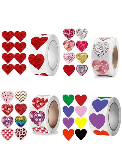 500 pièces/rouleau Autocollants en forme de cœur créatifs, convenant pour la Saint-Valentin, les anniversaires, les remerciements, l'emballage cadeau, la décoration DIY, étiquettes en matériau non adhésif