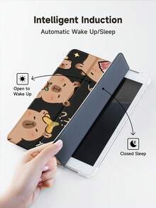 Ayotu 1个叶子和水豚图案平板电脑保护套/Kindle电子书保护套，兼容iPad 10代、iPad 10.2/Mini 6/Mini 7/9.7、Galaxy Tab A9 Plus、Kindle（11代-2024年）、Kindle Paperwhite 12代（2024年），可爱动物图案，精美礼品 - 黑色 - 查看 6