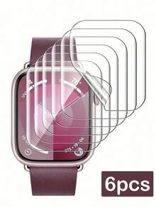 适用于苹果手表38/40/41/42/44/45/49mm系列Ultra/SE/9/8/7/6/5/4/3/2/1的透明TPU水凝胶智能手表屏幕保护膜，6片装 - 無色 - 查看 6