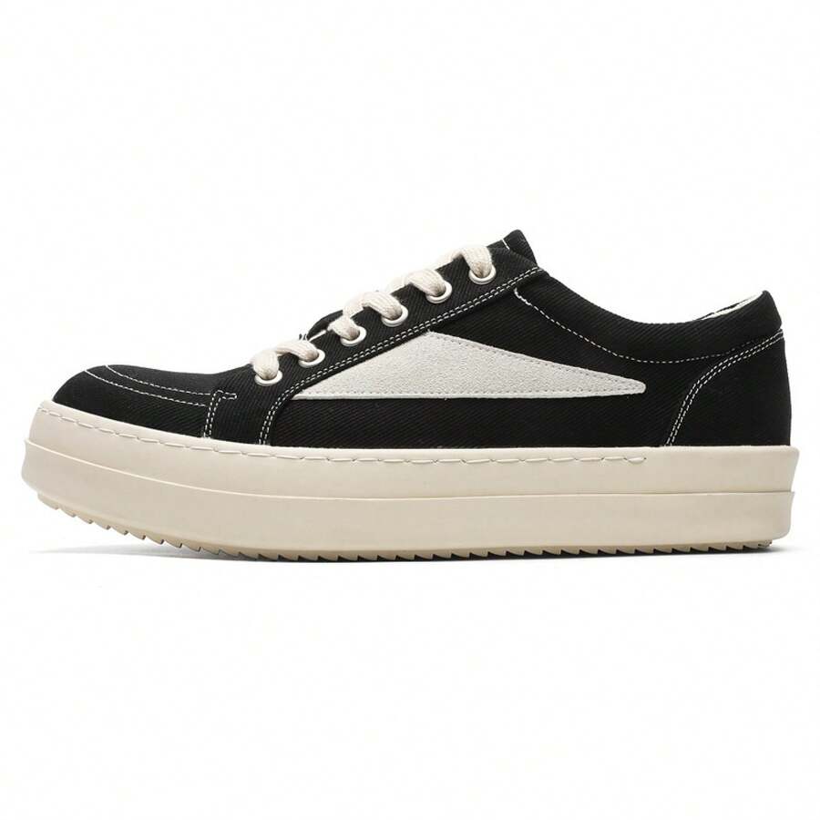 Thick-Soled Casual Sneakers Black And White Low-Top Men's Shoes Soft Snug-Fitting Durable Wrinkle-Resistant - 帆布黑色 - 查看 1