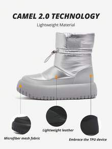 CAMEL CROWN Bread Snow Boots Mid-Tube Thick Sole Cold-Resistant Plus Velvet Thickened Cotton Shoes Women's Short Boots - Silver Gray - View 8