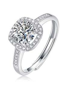 1pc Minimalist Luxury Fashion Versatile Adjustable Square Cubic Zirconia Ring, Suitable For Daily, Birthday, Holiday, Anniversary, Engagement, Wedding Gifts, Minimalist & Comfortable Unisex Fashion Jewelry - White - View 9