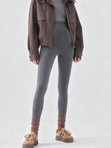 1 Pc Maternity Gray Knitted Minimalist Versatile Leggings