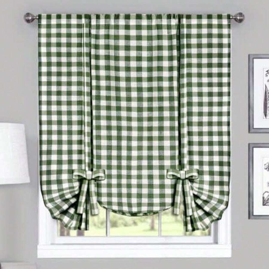 Achim Home Decor - Par de Cortinas de Ventana fruncidas a Cuadros, 72 Pulgadas de Ancho, 63 Pulgadas de Largo, Cuadros es y Blancos, Cortinas de Campo filtrantes de luz para recámara, Sala de(Sage & Ivory 106.7An x 160Al cm (1 Paneles)) - Multicolor - Ver 1