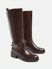 Fall/Winter Women's Thick Mid-Heel Round Toe Over-The-Knee Riding Boots, British Style Chunky Heel Tall Boots
