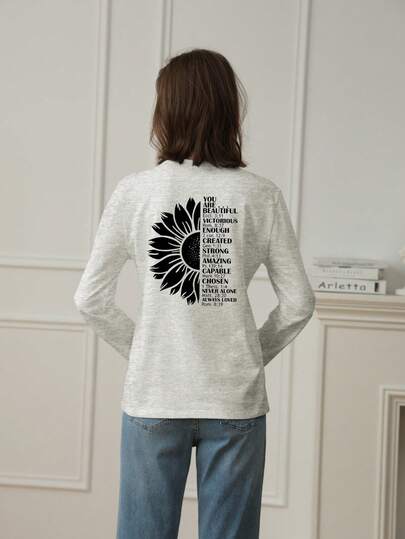 Women's Contrast Color Personalized Print Long Sleeve T-Shirt, Round Neck, Versatile Casual, Autumn/Winter New Arrival