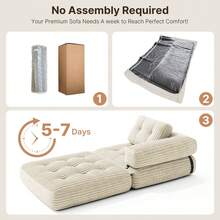 Asofer Divano letto pieghevole con testiera a L, mobile salvaspazio 2 in 1 realizzato in tessuto di velluto a coste e schiuma pressata, ideale per piccoli ambienti, dimensioni da 85 x 85 cm a 170 x 85 cm - Beige - Visualizzare 5